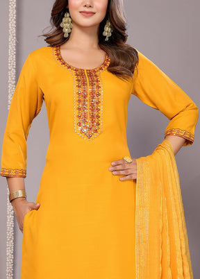 3 Pc Mustard Readymade Cotton Suit Set