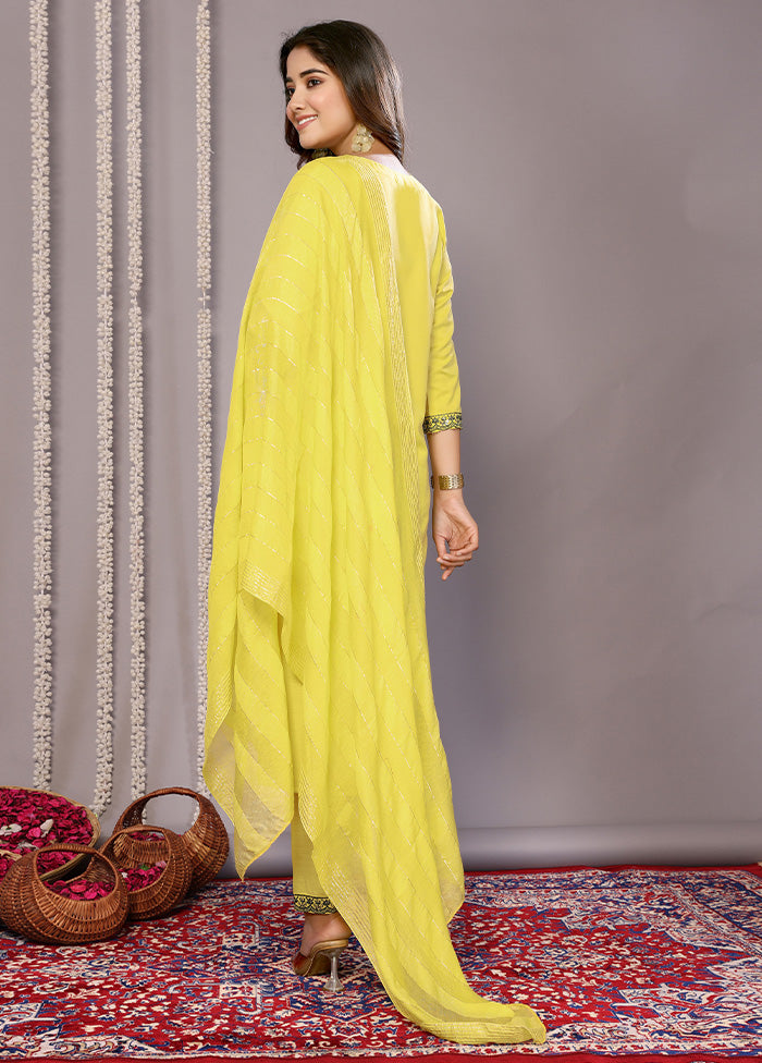 3 Pc Yellow Readymade Cotton Suit Set