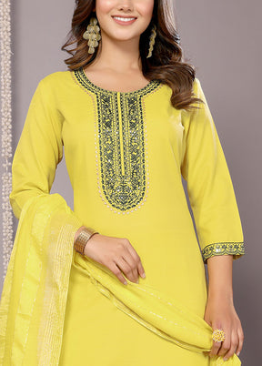 3 Pc Yellow Readymade Cotton Suit Set