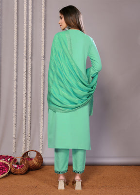 3 Pc Sea Green Readymade Cotton Suit Set