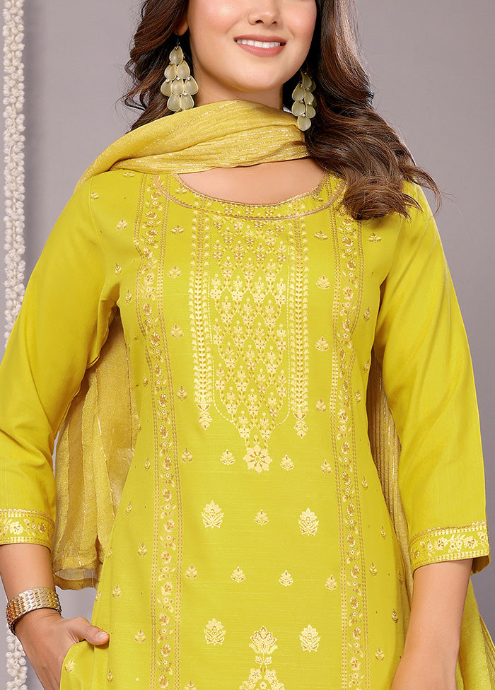 3 Pc Yellow Readymade Cotton Suit Set