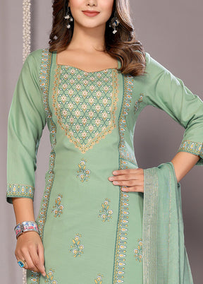 3 Pc Green Readymade Cotton Suit Set