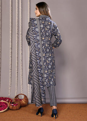 3 Pc Blue Readymade Cotton Suit Set