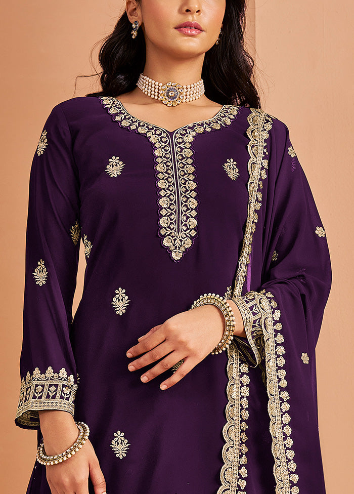 3 Pc Purple Semi Stitched Georgette Suit Set