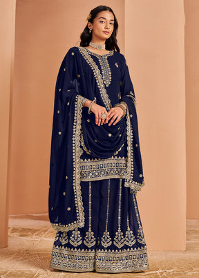 3 Pc Blue Semi Stitched Georgette Suit Set