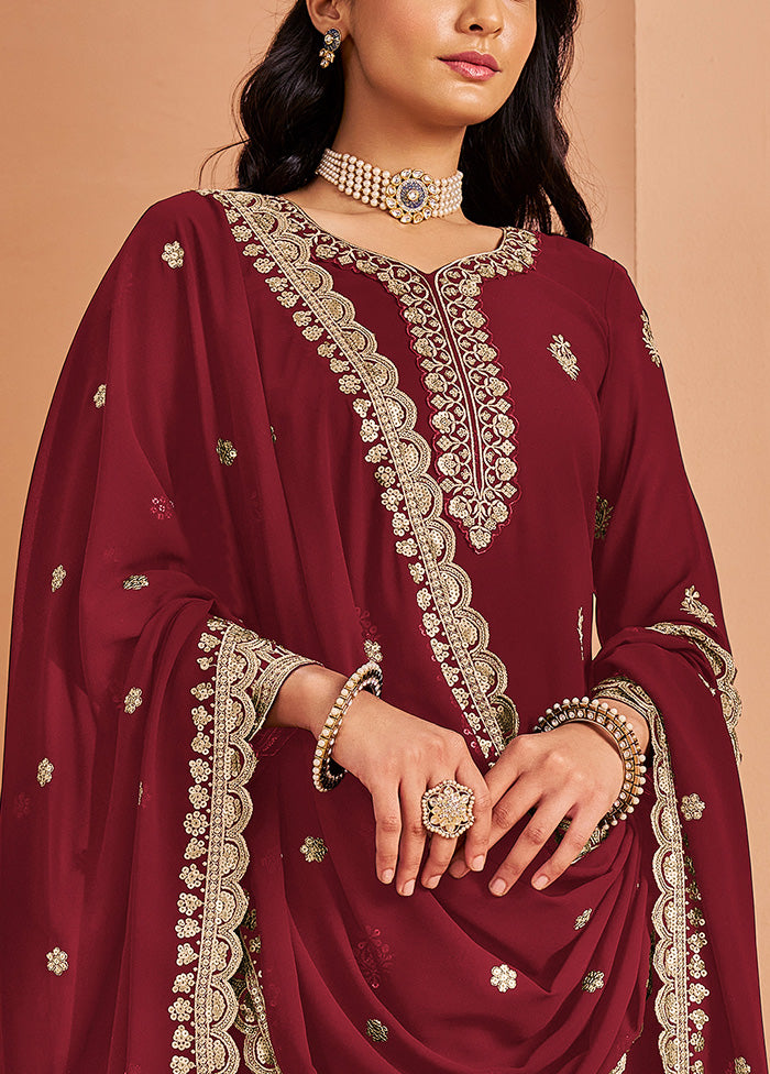 3 Pc Maroon Semi Stitched Georgette Suit Set