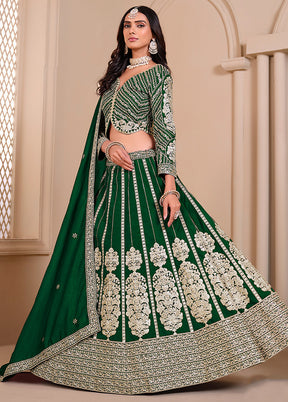 3 Pc Green Silk Semi Stitched Lehenga Set