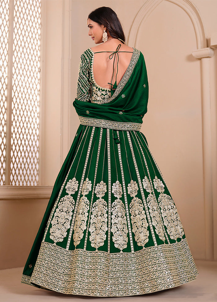 3 Pc Green Silk Semi Stitched Lehenga Set