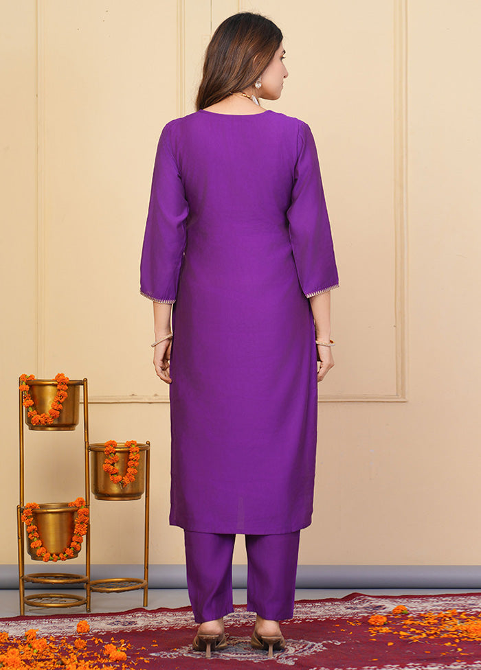 3 Pc Purple Readymade Viscose Suit Set