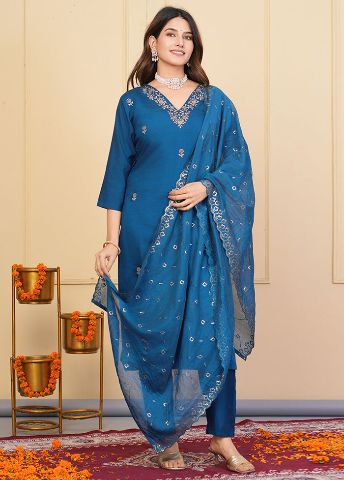 3 Pc Blue Readymade Viscose Suit Set