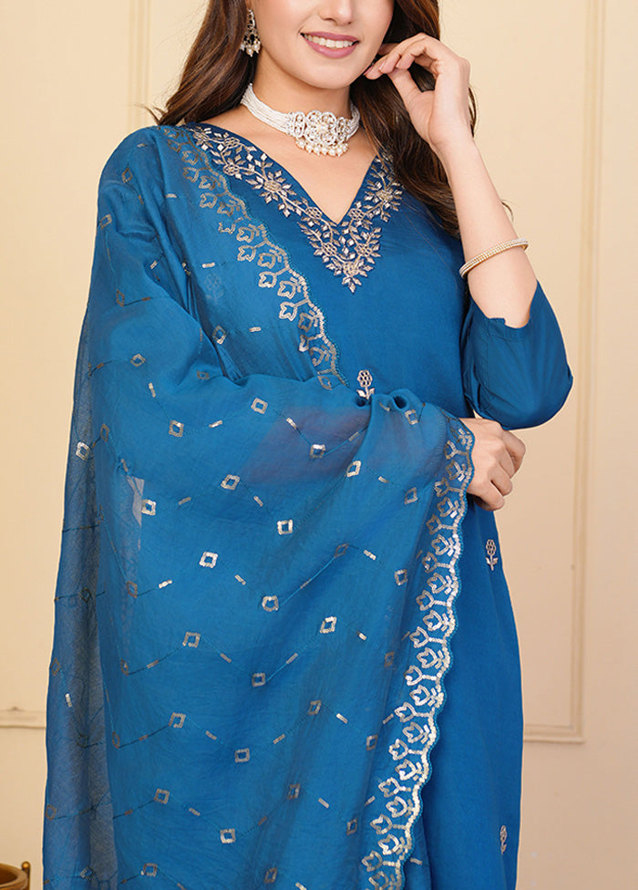 3 Pc Blue Readymade Viscose Suit Set