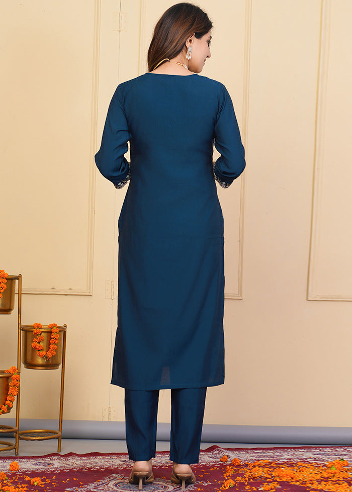 3 Pc Blue Readymade Viscose Suit Set