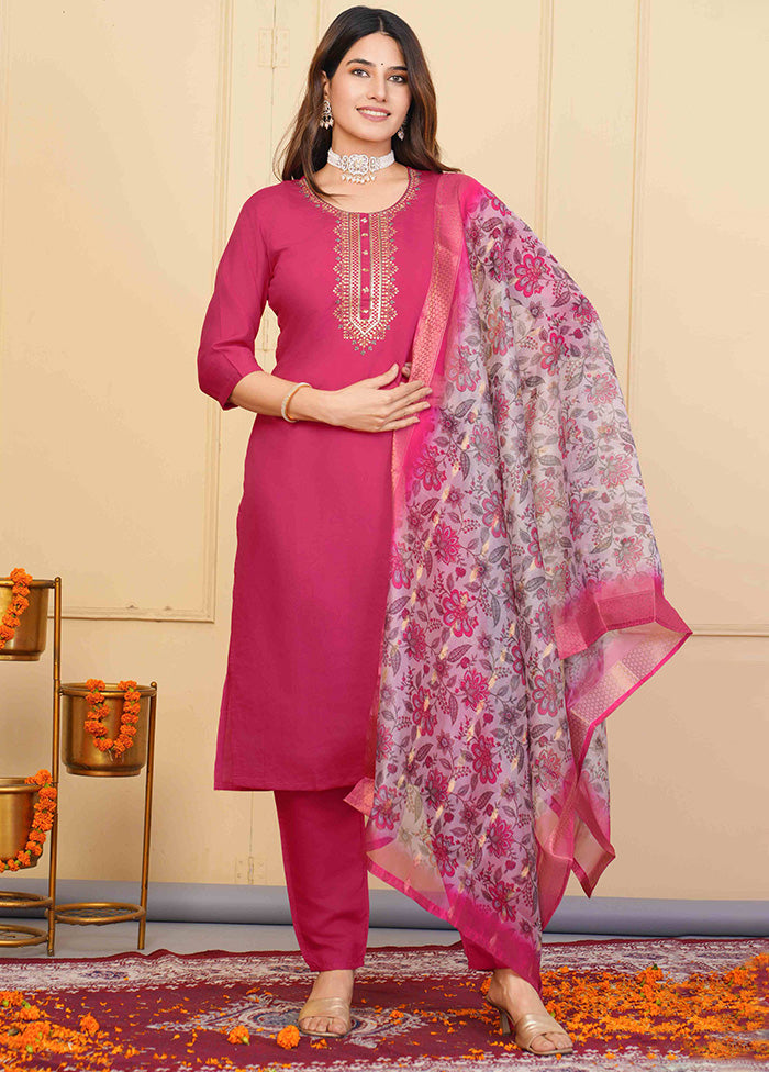 3 Pc Pink Readymade Viscose Suit Set