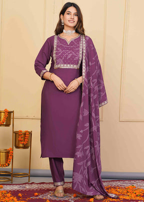 3 Pc Lavender Readymade Viscose Suit Set