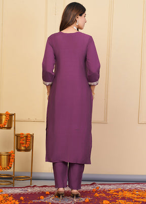 3 Pc Lavender Readymade Viscose Suit Set