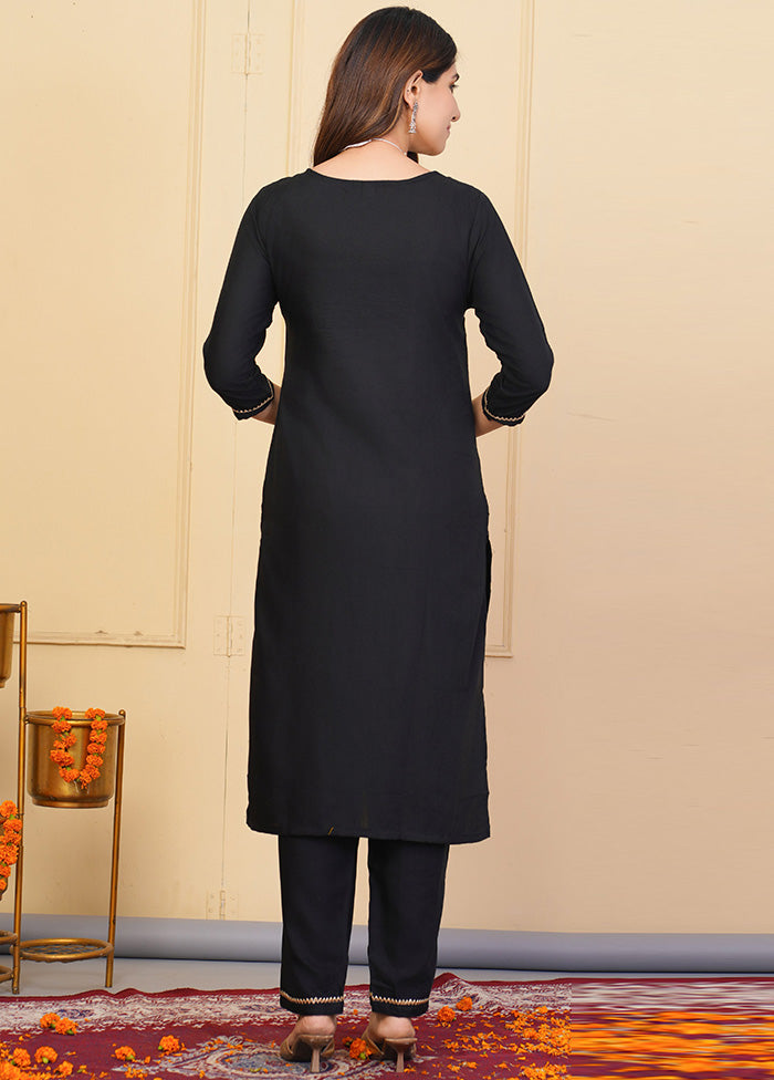 3 Pc Navy Blue Readymade Rayon Suit Set