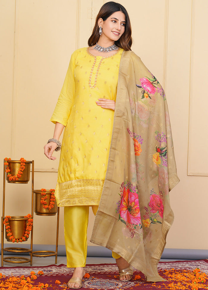 3 Pc Yellow Readymade Viscose Suit Set