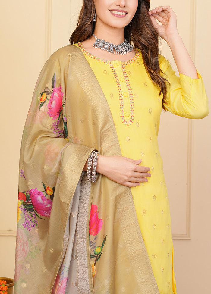 3 Pc Yellow Readymade Viscose Suit Set