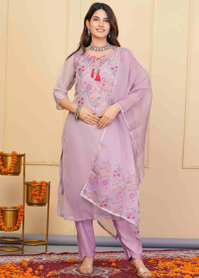 3 Pc Purple Readymade Silk Suit Set