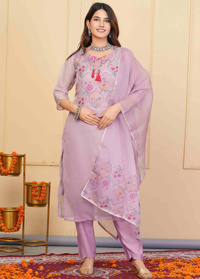 3 Pc Purple Readymade Silk Suit Set