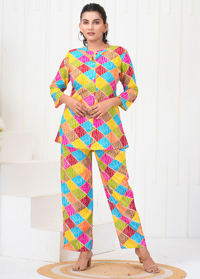 2 Pc Multicolor Readymade Rayon Coord Top Set