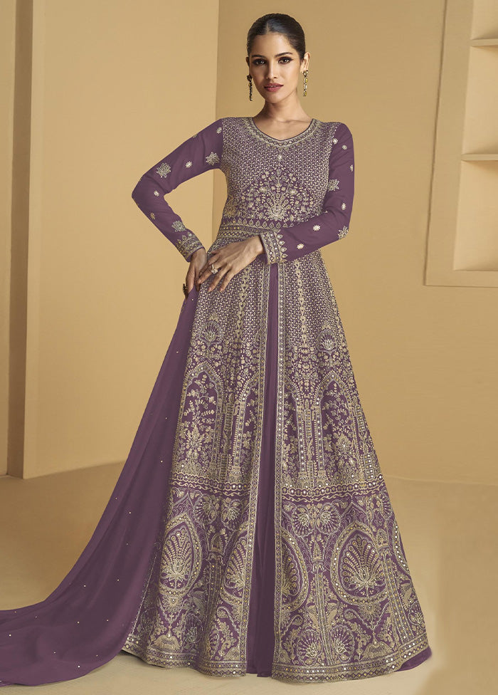 3 Pc Mauve Semi Stitched Georgette Suit Set