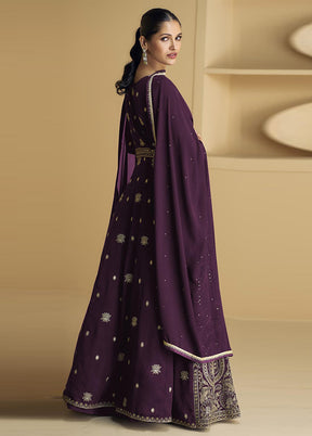 3 Pc Purple Semi Stitched Georgette Suit Set