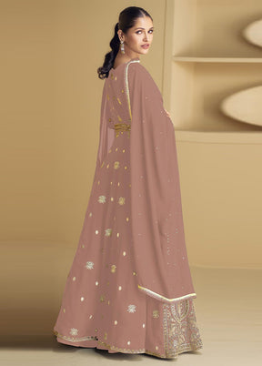 3 Pc Peach Semi Stitched Georgette Suit Set