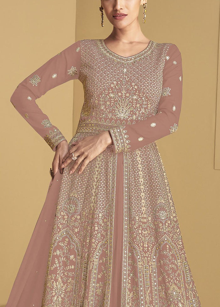 3 Pc Peach Semi Stitched Georgette Suit Set