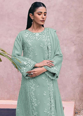 3 Pc Sea Green Semi Stitched Georgette Suit Set