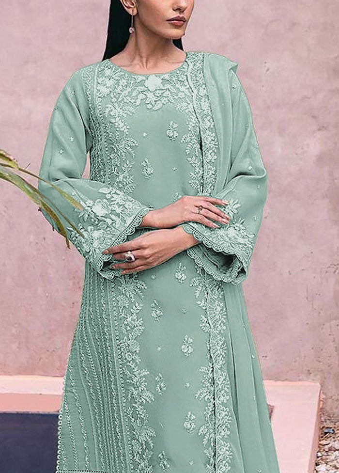 3 Pc Sea Green Semi Stitched Georgette Suit Set