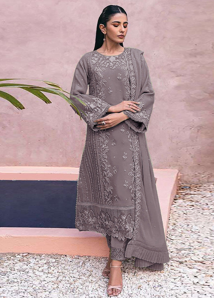 3 Pc Mauve Semi Stitched Georgette Suit Set