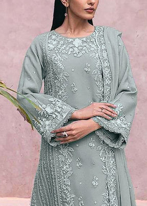 3 Pc Grey Semi Stitched Georgette Suit Set