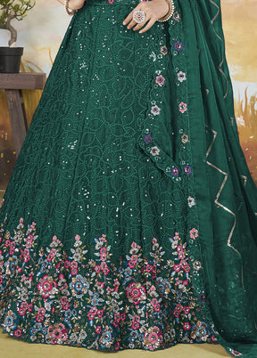 3 Pc Green Silk Semi Stitched Lehenga Set