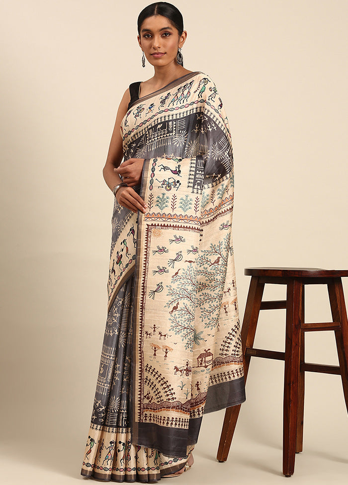 Grey Cotton Saree With Blouse Piece