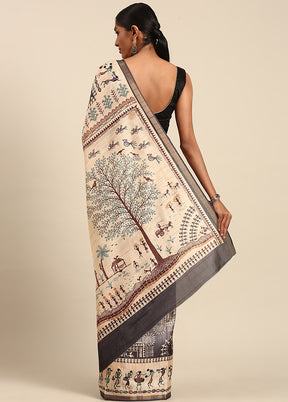 Grey Cotton Saree With Blouse Piece