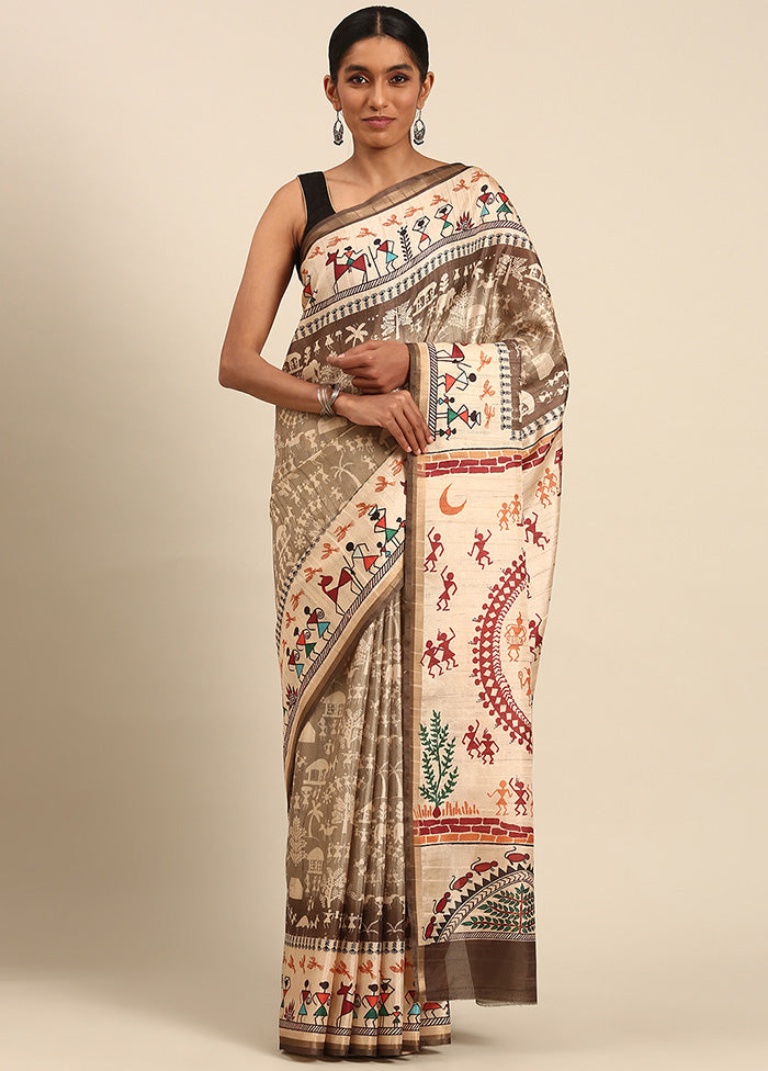 Coffee Cotton Saree With Blouse Piece