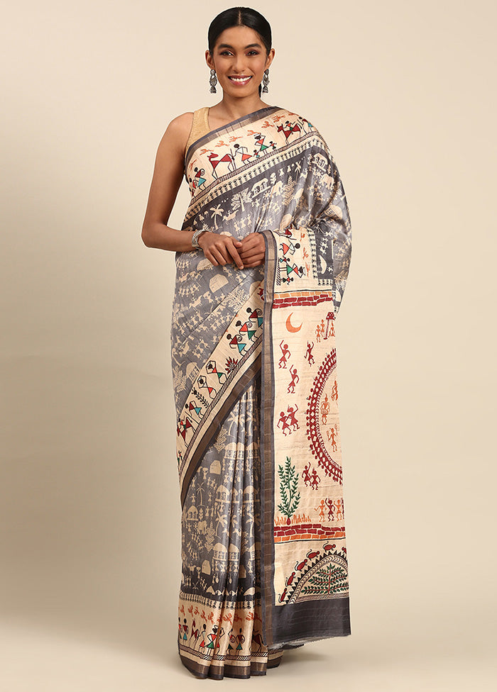 Grey Cotton Saree With Blouse Piece