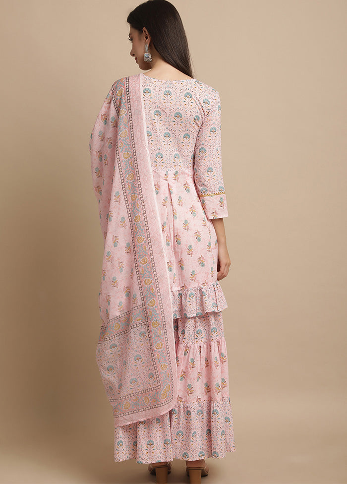 3 Pc Pink Readymade Cotton Suit Set