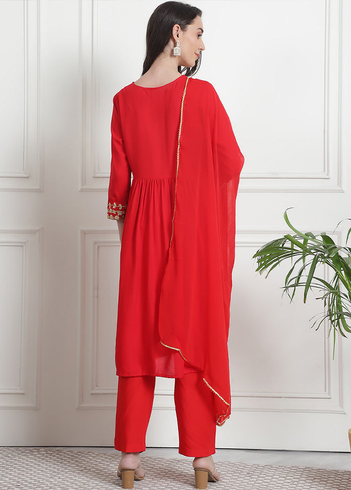 3 Pc Red Readymade Rayon Suit Set