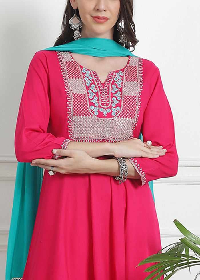 3 Pc Pink Readymade Rayon Suit Set