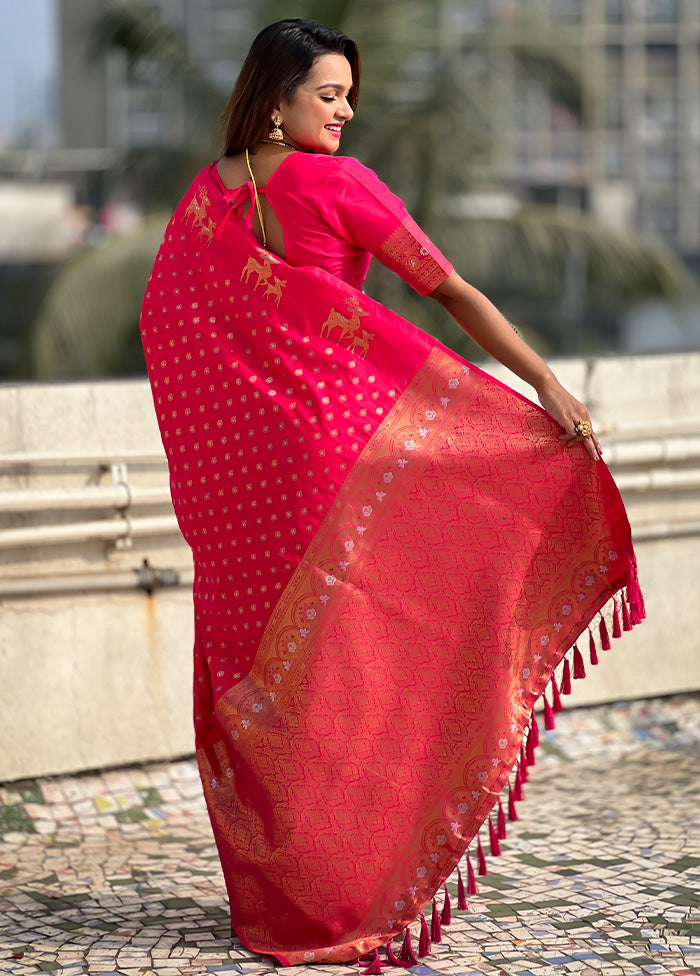 Pink Spun Silk Saree With Blouse Piece