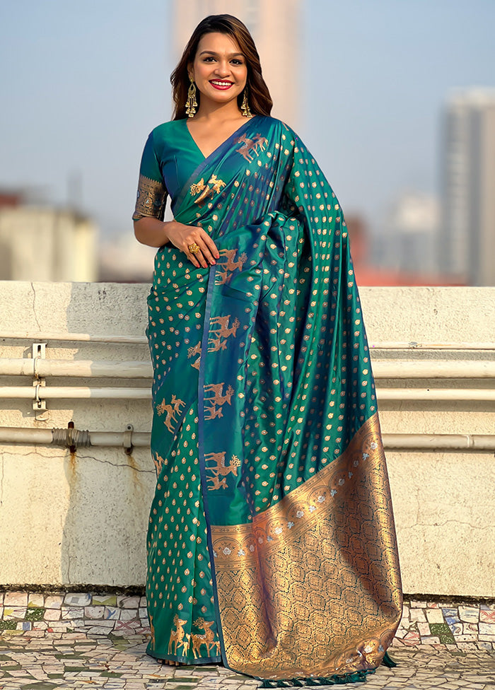 Rama Spun Silk Saree With Blouse Piece