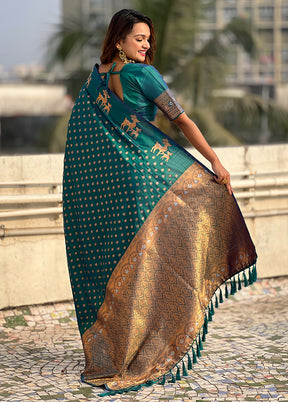 Rama Spun Silk Saree With Blouse Piece