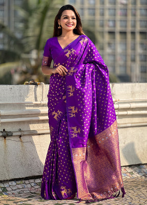 Purple Spun Silk Saree With Blouse Piece