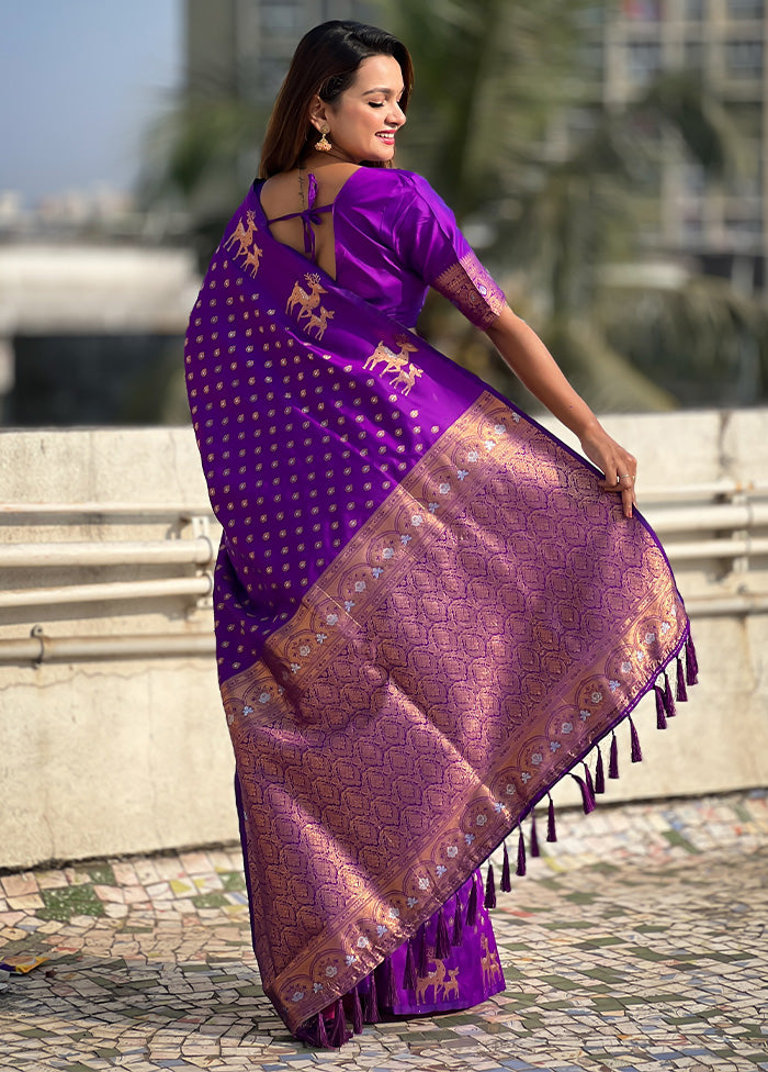 Purple Spun Silk Saree With Blouse Piece