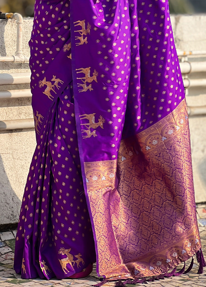 Purple Spun Silk Saree With Blouse Piece