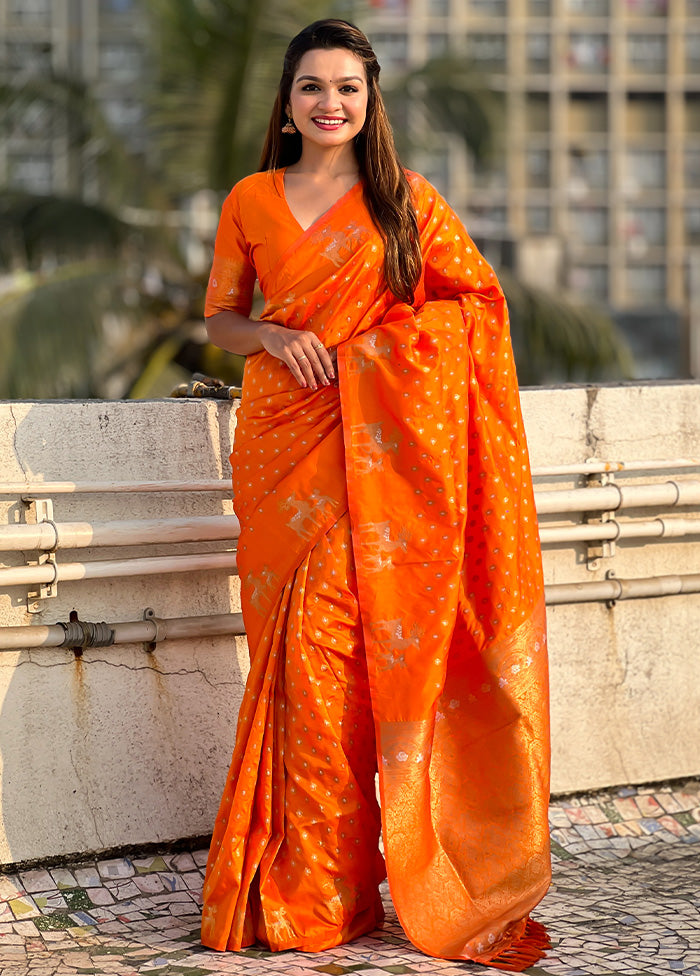 Orange Spun Silk Saree With Blouse Piece