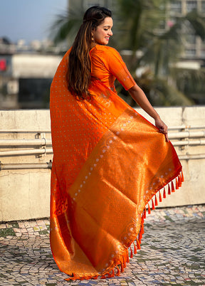 Orange Spun Silk Saree With Blouse Piece