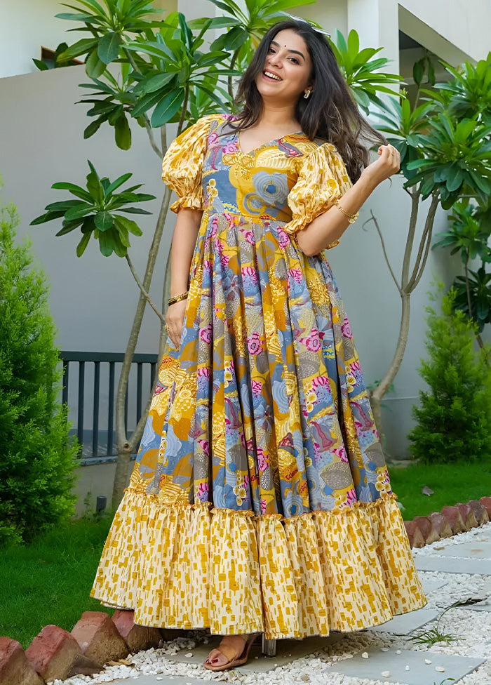 Mustard Readymade Rayon Indian Dress